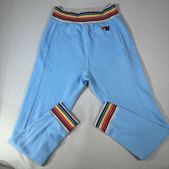 Aviator Nation Women’s Sky Blue Rainbow Rib Logo Sweatpants Small - Picture 3 of 12